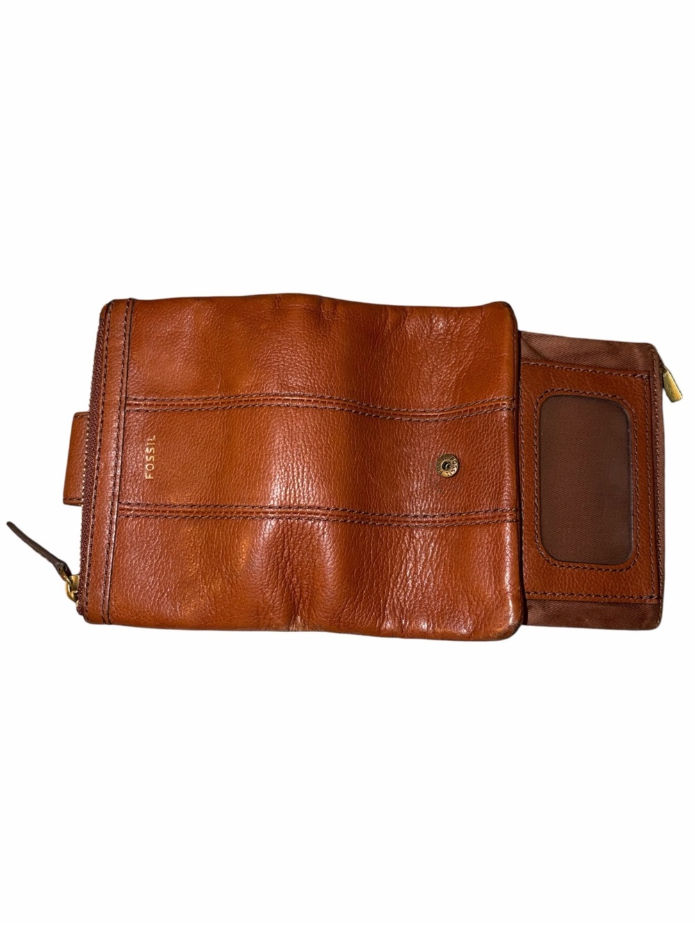 EUC Vintage Fossil Brown Cognac Leather Zip Bifold Wallet Card Holder Classic - Picture 5 of 8